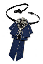 Men’s Navy Jewelled Short Ribbon Wedding Brooch Bow Tie Sartorial Shoes