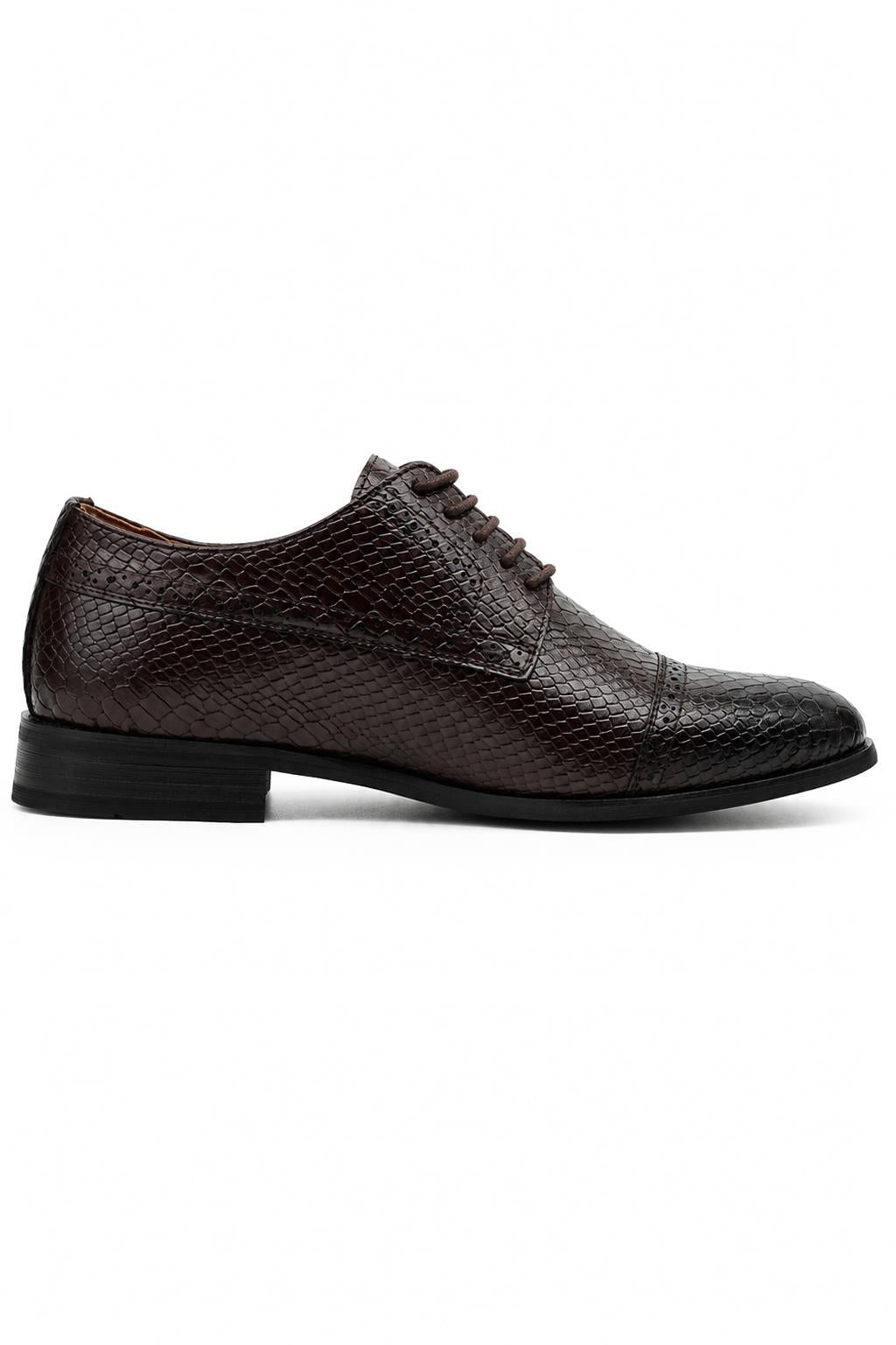 Men's Brown Printed Faux Leather Derby Dress Shoes Sartorial Shoes