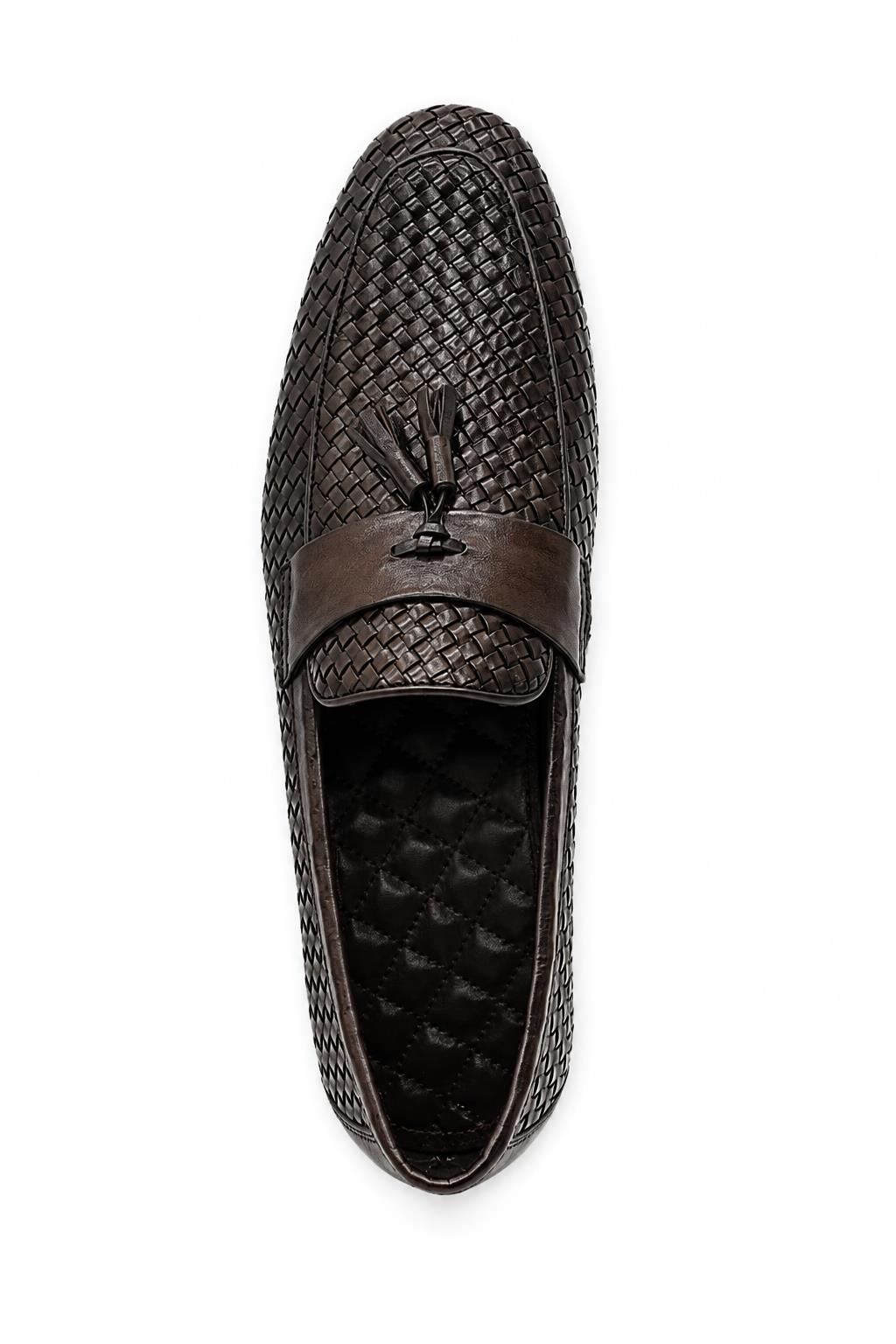 DIVO Men’s Brown Handmade Woven Leather Tassel Loafers Sartorial Shoes