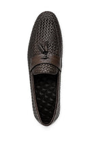 DIVO Men’s Brown Handmade Woven Leather Tassel Loafers Sartorial Shoes