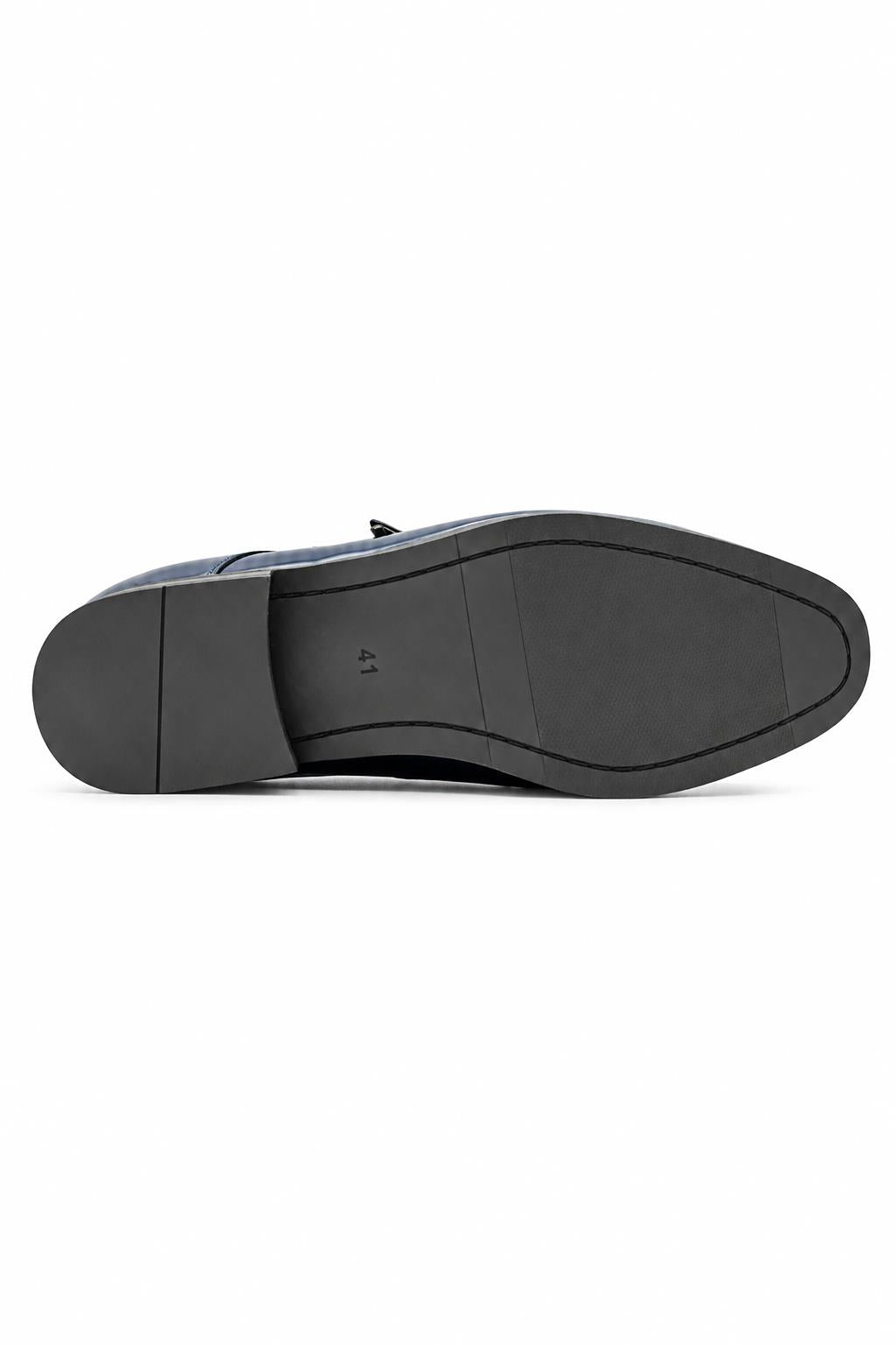 Men's Navy Floral Velvet Monk Strap Dress Shoes Sartorial Shoes