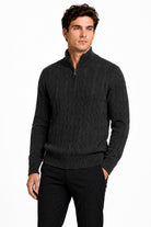 Men's Charcoal Grey 100% Cotton Fine Cable Knit Quarter Zip Neck Jumper CAVANI