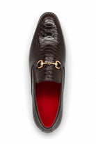 Men's Brown Patent Slip-On Loafers with Gold Snaffle Buckle Sartorial Shoes