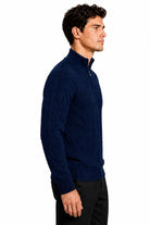 Men's Navy Blue 100% Cotton Fine Cable Knit Quarter Zip Neck Jumper CAVANI