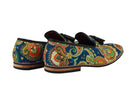MENS LEATHER TASSEL LOAFER VINTAGE DESIGNER STYLE PAISLEY PRINT SHOES BLACK BLUE