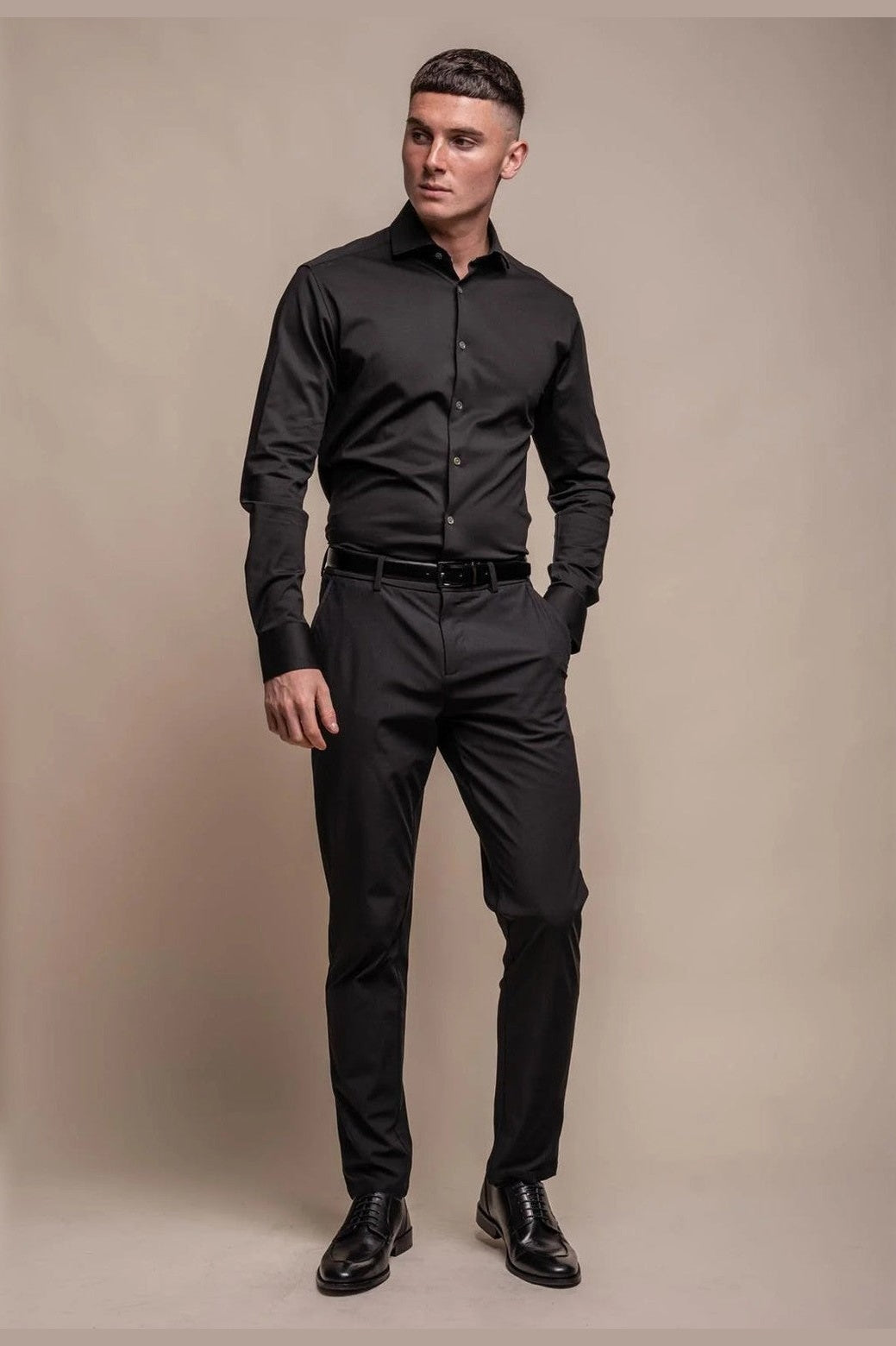 Cavani – Black Cotton Blend Stretch Slim Fit Shirt CAVANI