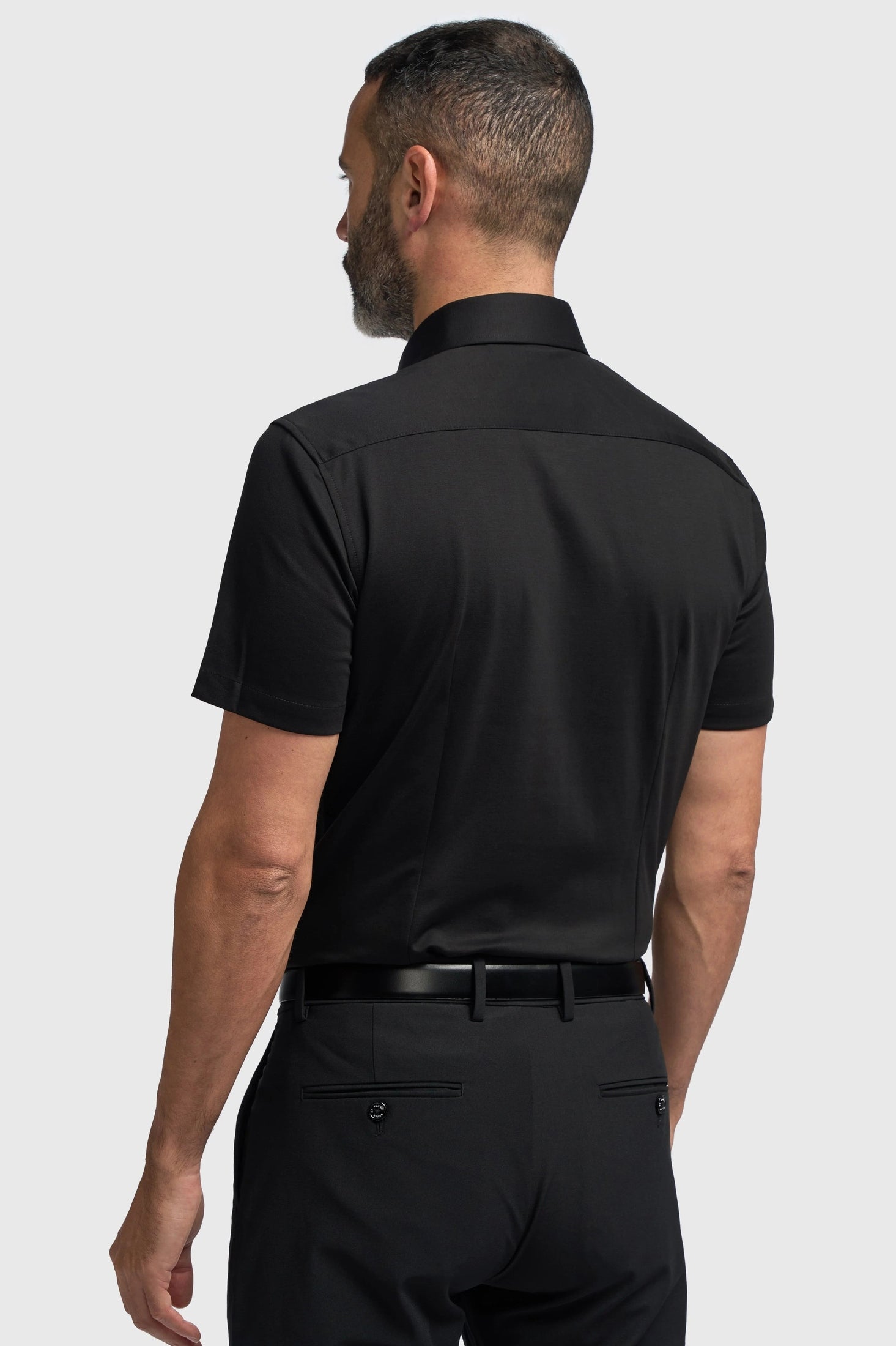 Black Cotton Stretch Slim Fit Shirt – Short Sleeve