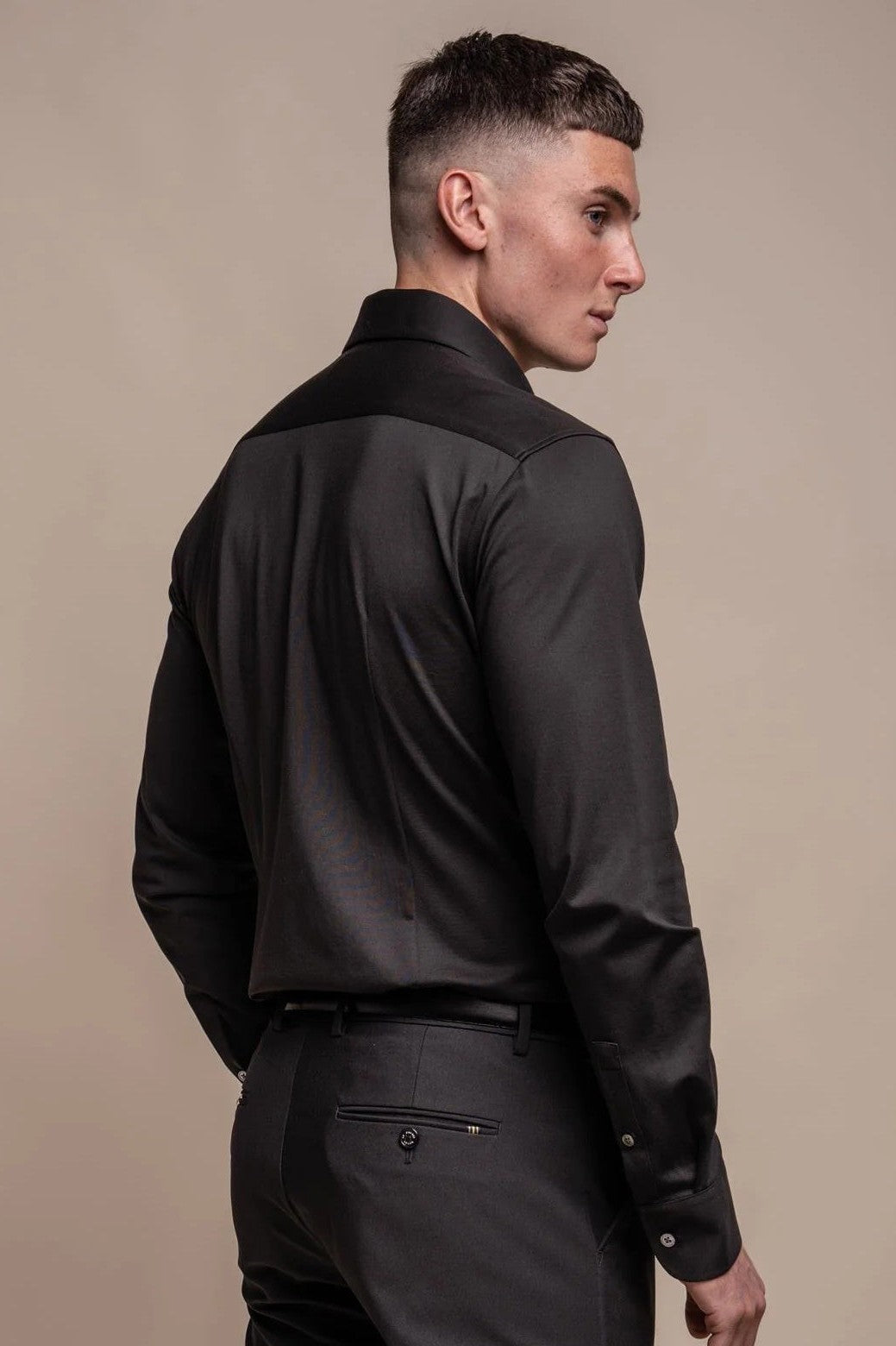 Cavani – Black Cotton Blend Stretch Slim Fit Shirt CAVANI