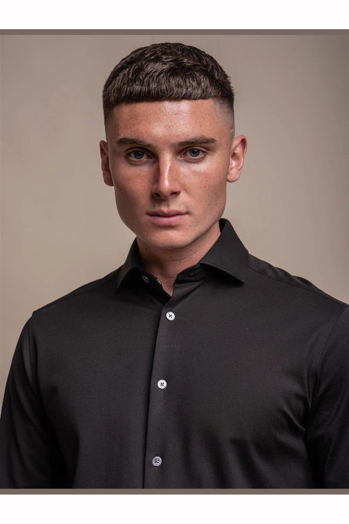 Cavani – Black Cotton Blend Stretch Slim Fit Shirt CAVANI