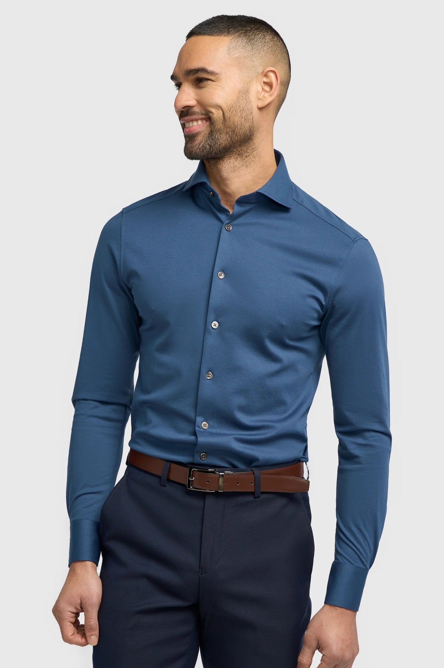 Cavani – Blue Cotton Blend Stretch Slim Fit Shirt