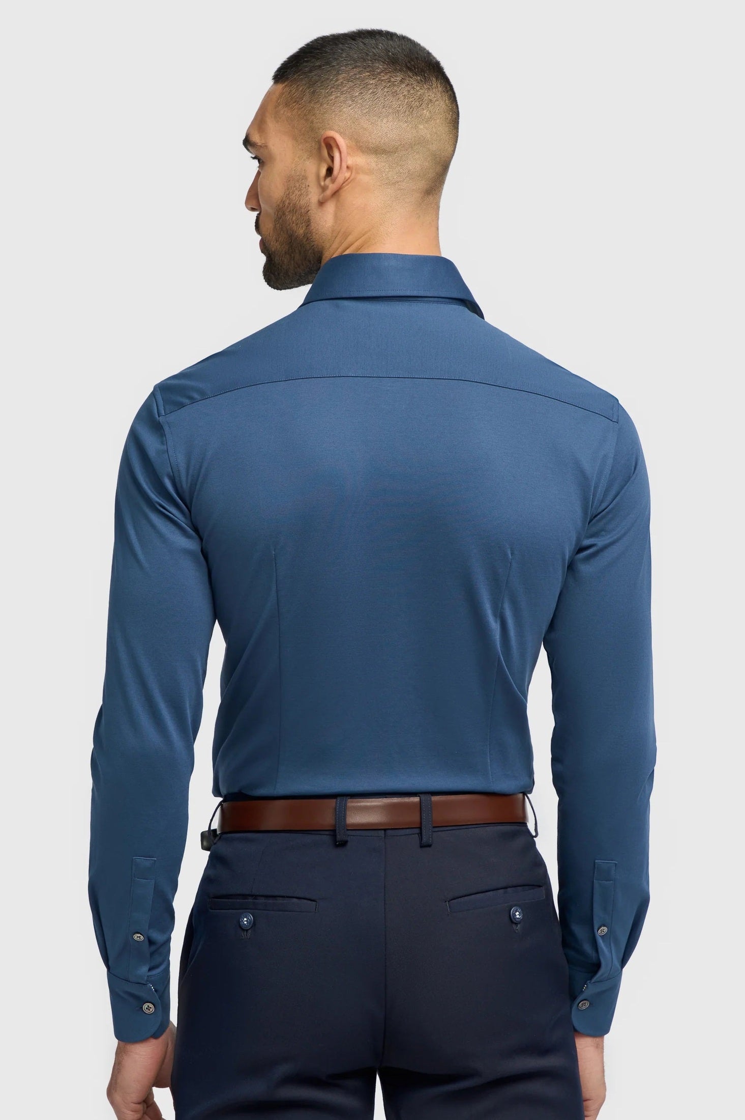 Cavani – Blue Cotton Blend Stretch Slim Fit Shirt