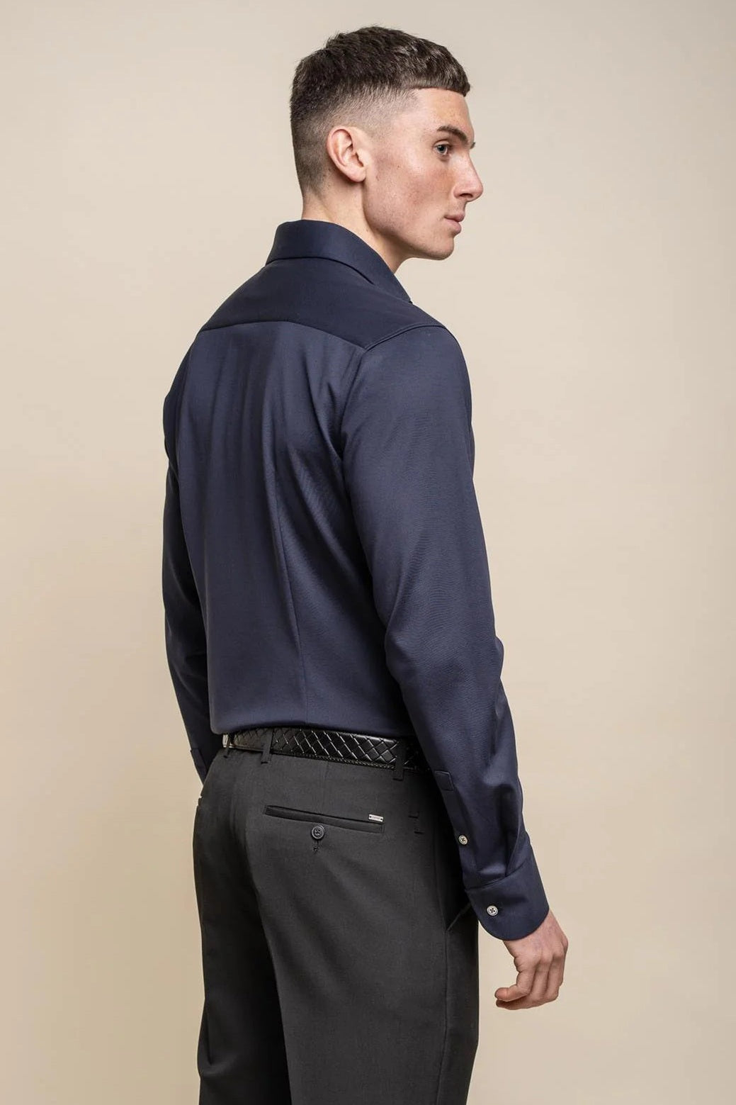 Cavani – Navy Cotton Blend Stretch Slim Fit Shirt