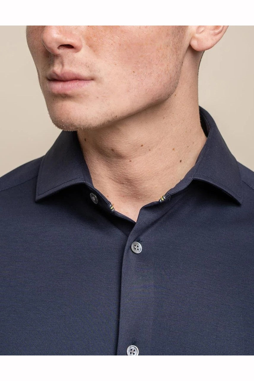 Cavani – Navy Cotton Blend Stretch Slim Fit Shirt