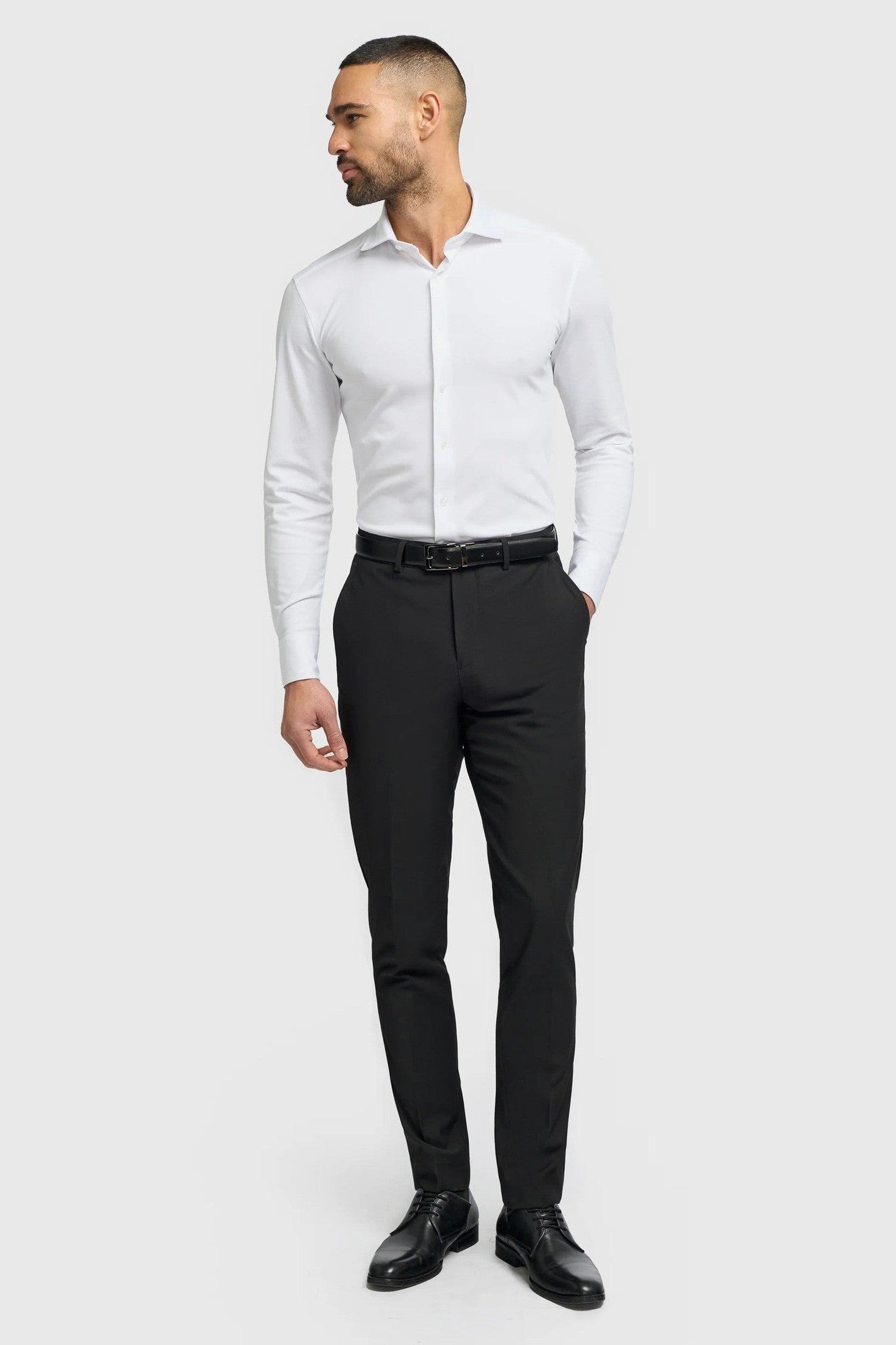 Cavani – White Cotton Blend Stretch Slim Fit Shirt CAVANI