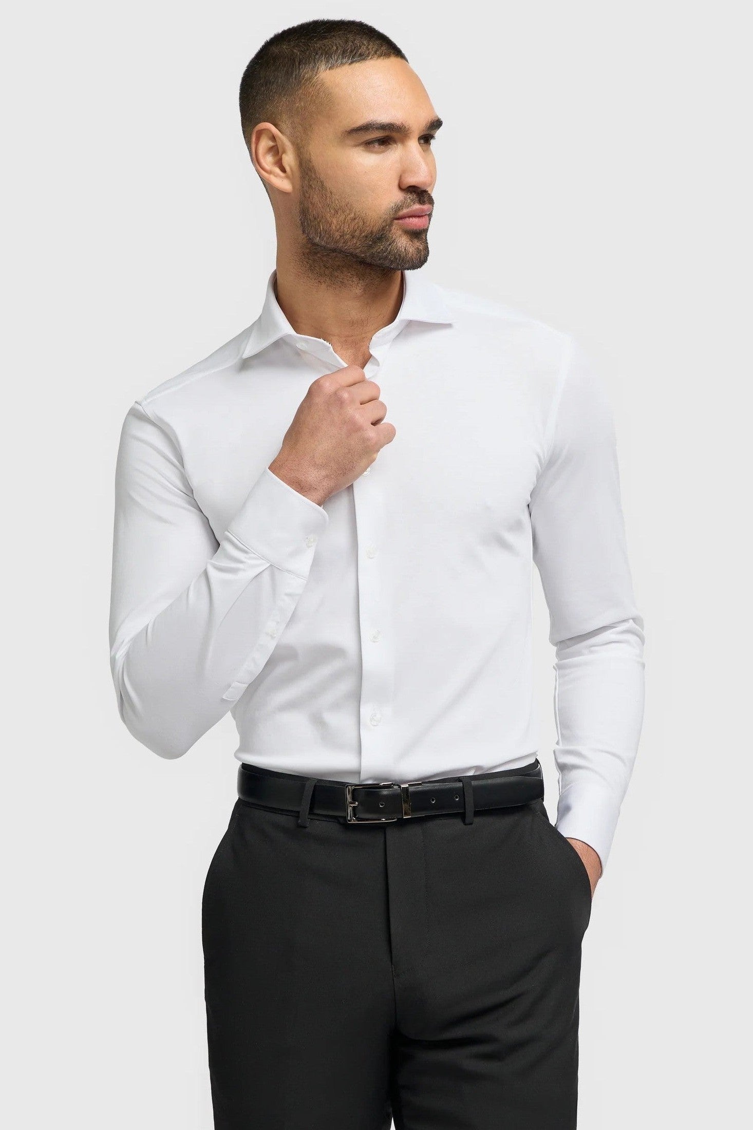 Cavani – White Cotton Blend Stretch Slim Fit Shirt CAVANI