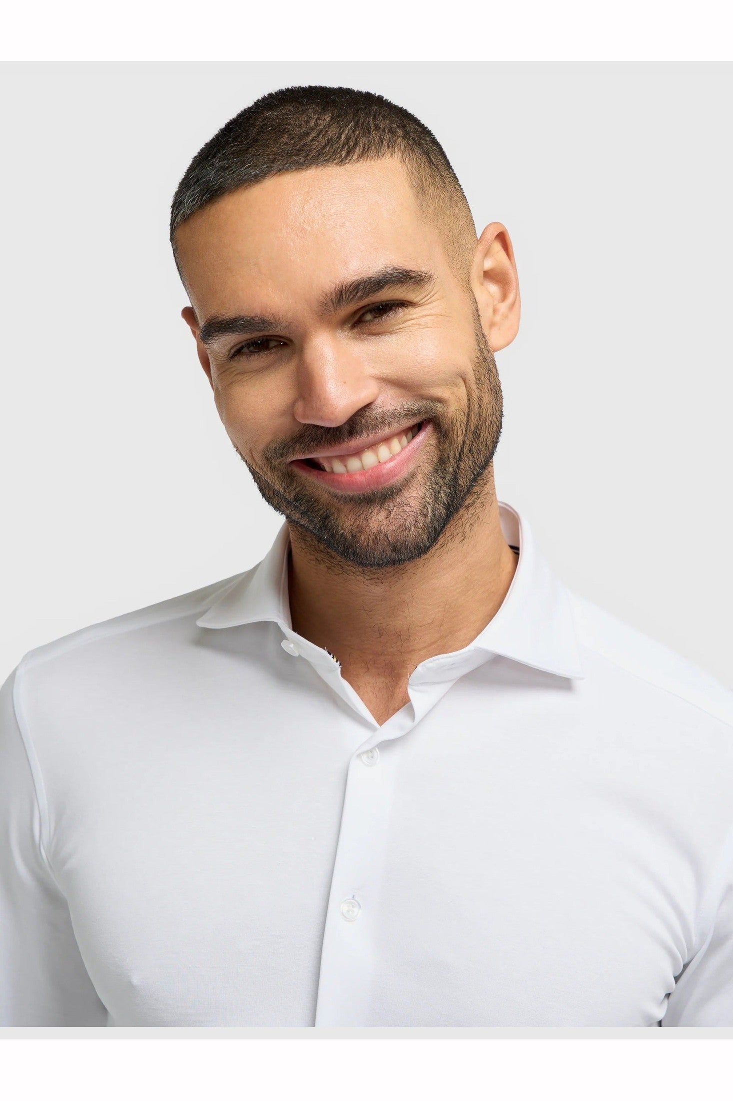 Cavani – White Cotton Blend Stretch Slim Fit Shirt CAVANI