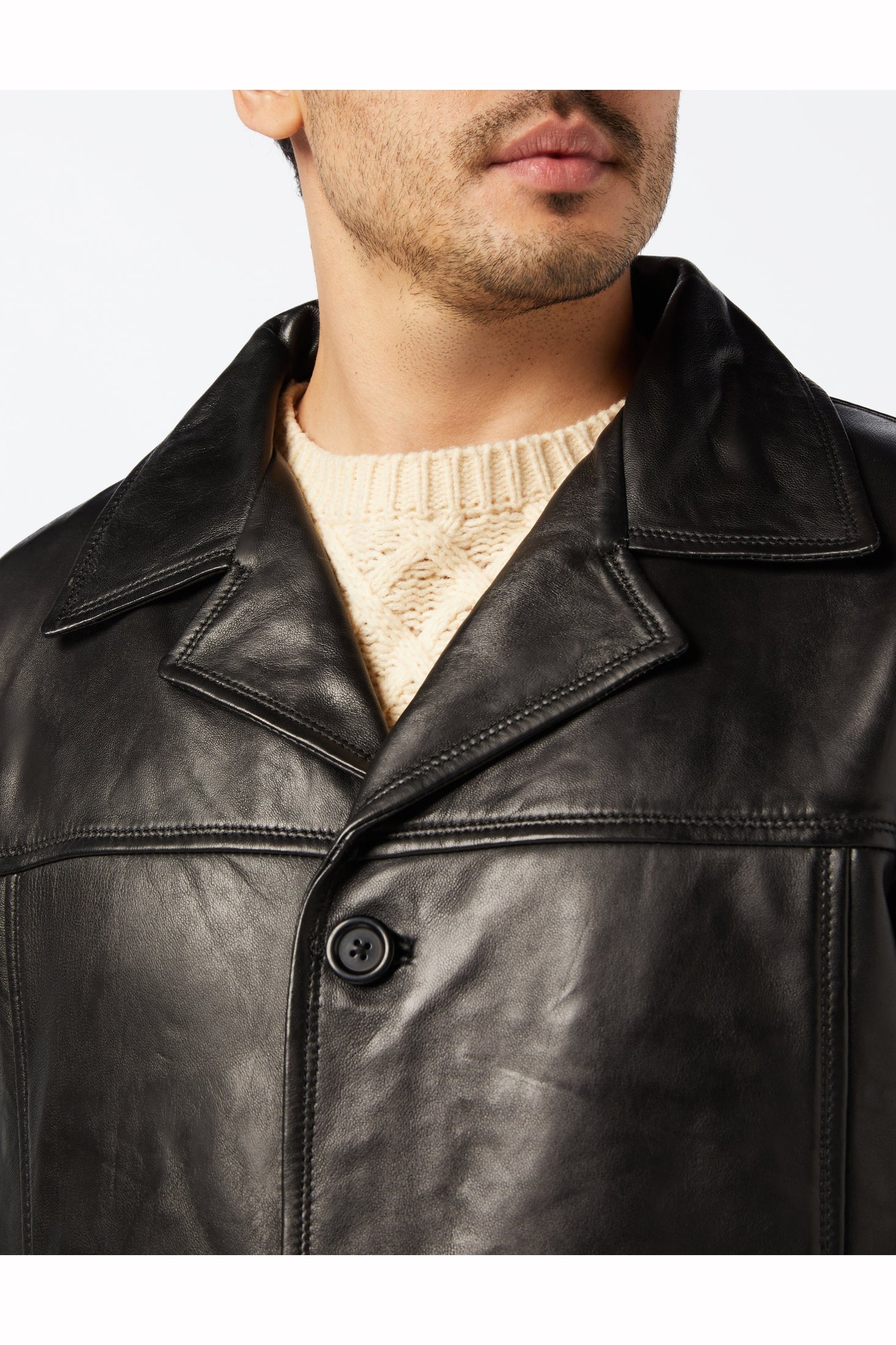 XPOSED Mens Real Leather Blazer Style Vintage Smart Casual Black Reefer Jacket