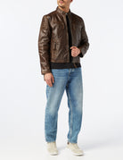 Mens Real Soft Leather Slim Fit Antique Washed Brown Urban Retro Biker Jacket