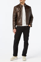 Mens Real Leather Fitted Brown Retro Biker Vintage Urban Zip Casual Jacket