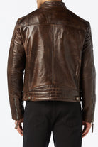 Mens Real Leather Fitted Brown Retro Biker Vintage Urban Zip Casual Jacket