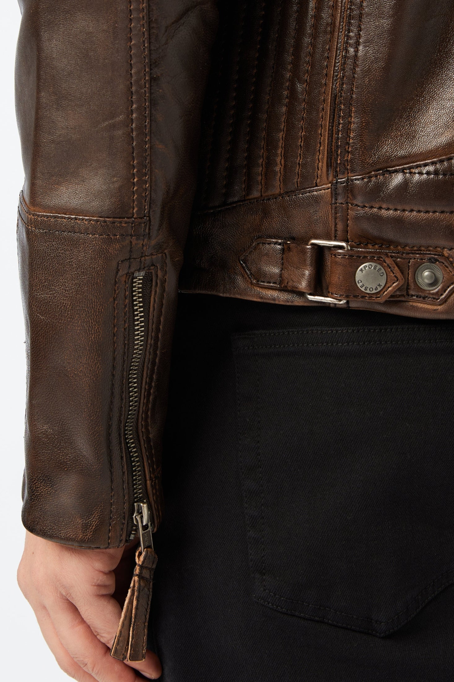 Mens Real Leather Fitted Brown Retro Biker Vintage Urban Zip Casual Jacket