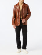 MEN’S VINTAGE MID LENGTH TAN LEATHER JACKET