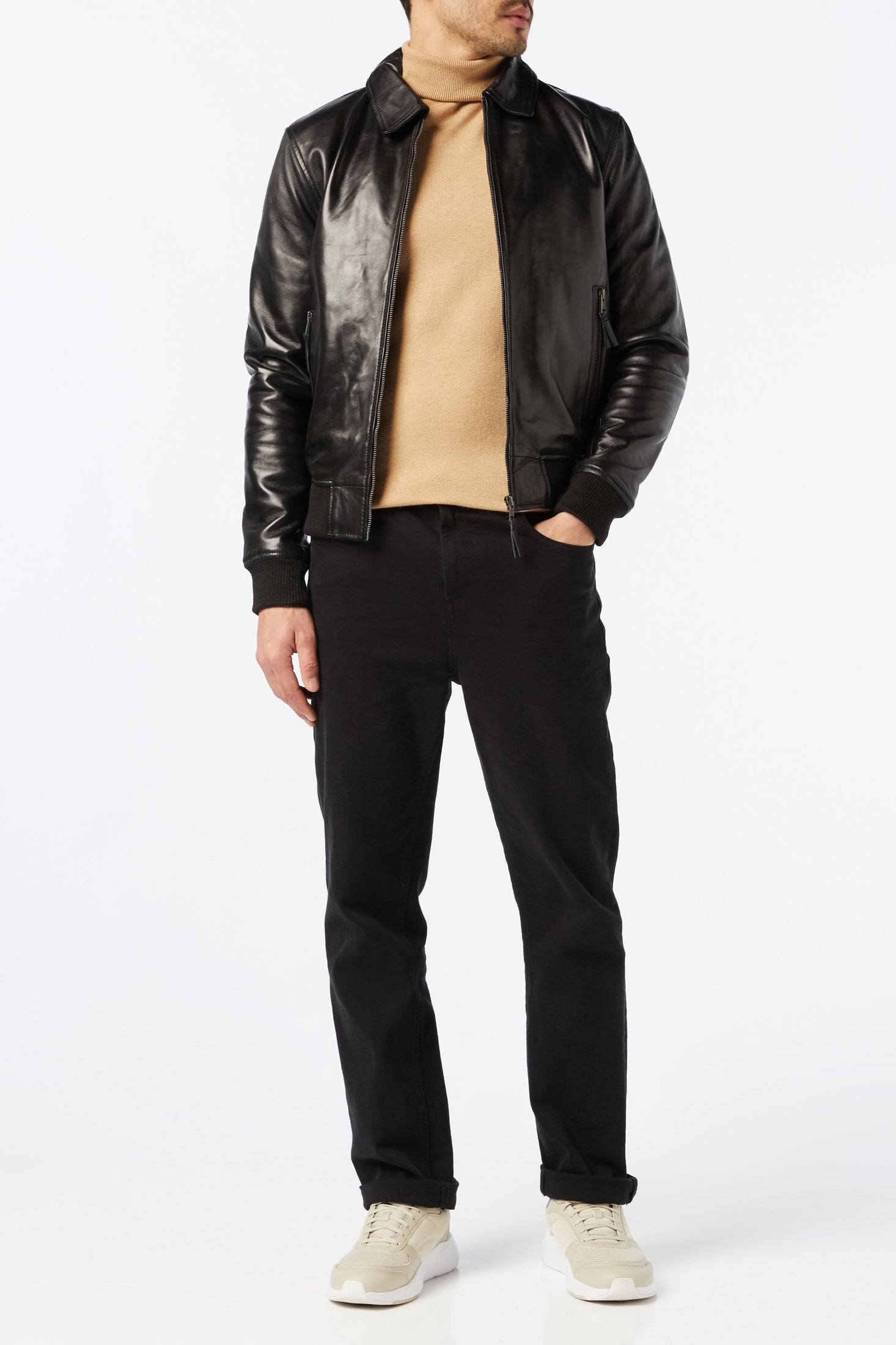 Mens Black Soft Real Leather Vintage Classic Bomber Style Biker Jacket All Sizes