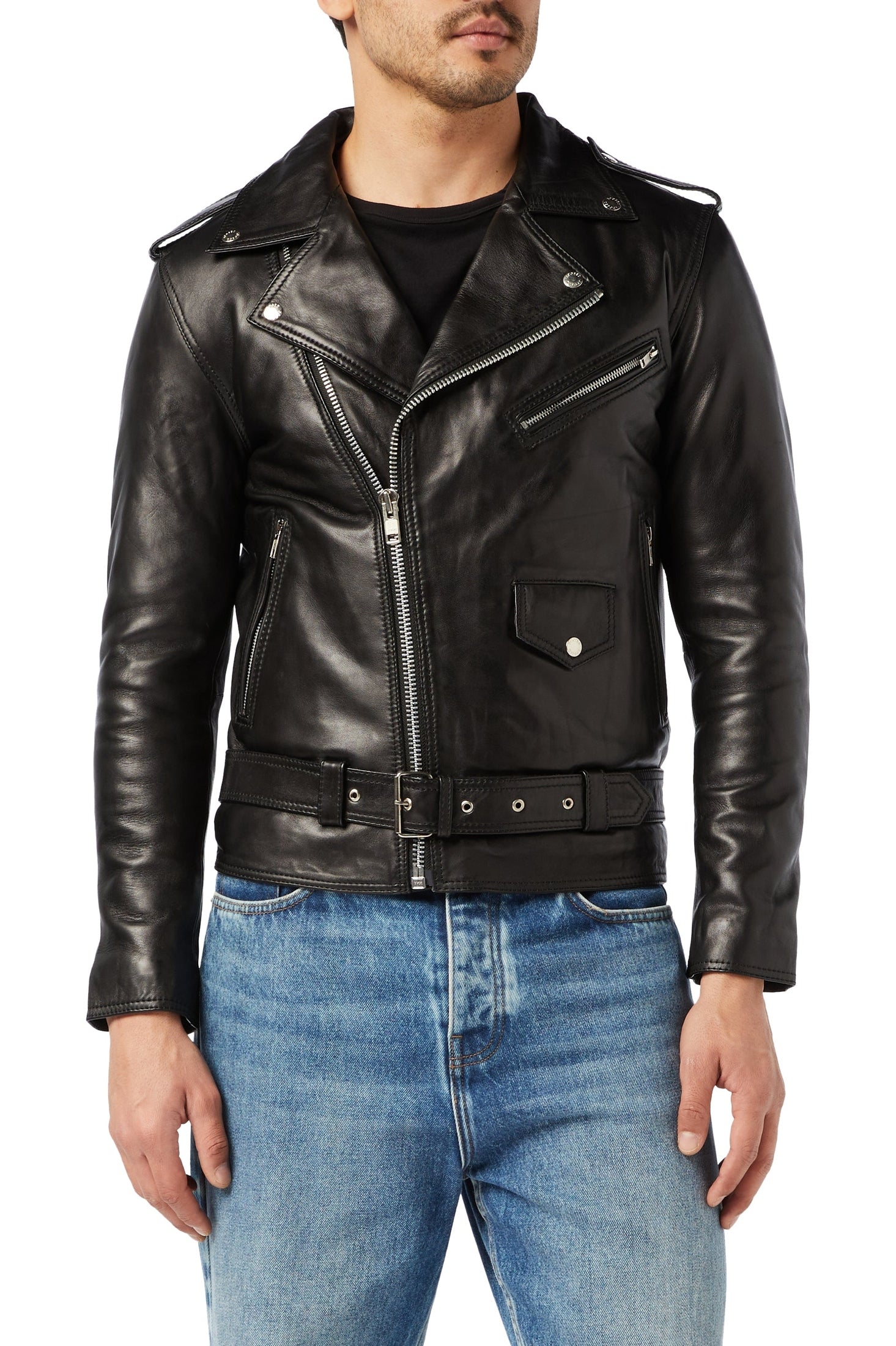 Mens Waxed Soft Real Leather Black Biker Jacket Vintage Classic Motorcycle Style