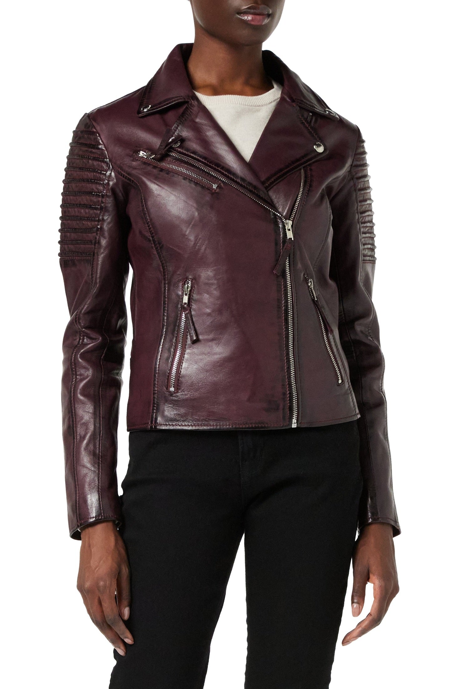 Ladies Retro Biker Burgundy