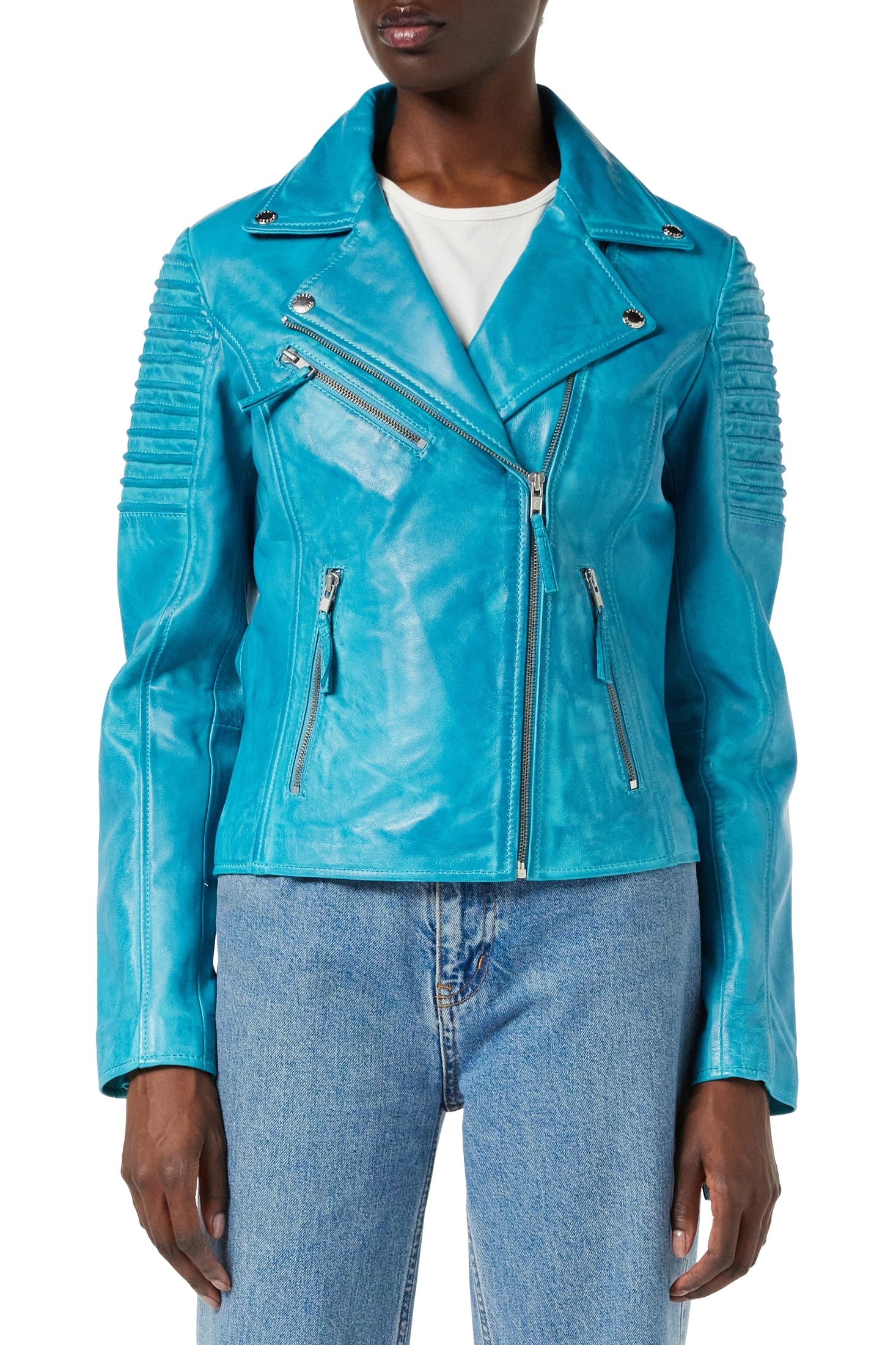 Ladies Retro Biker Frozen Blue