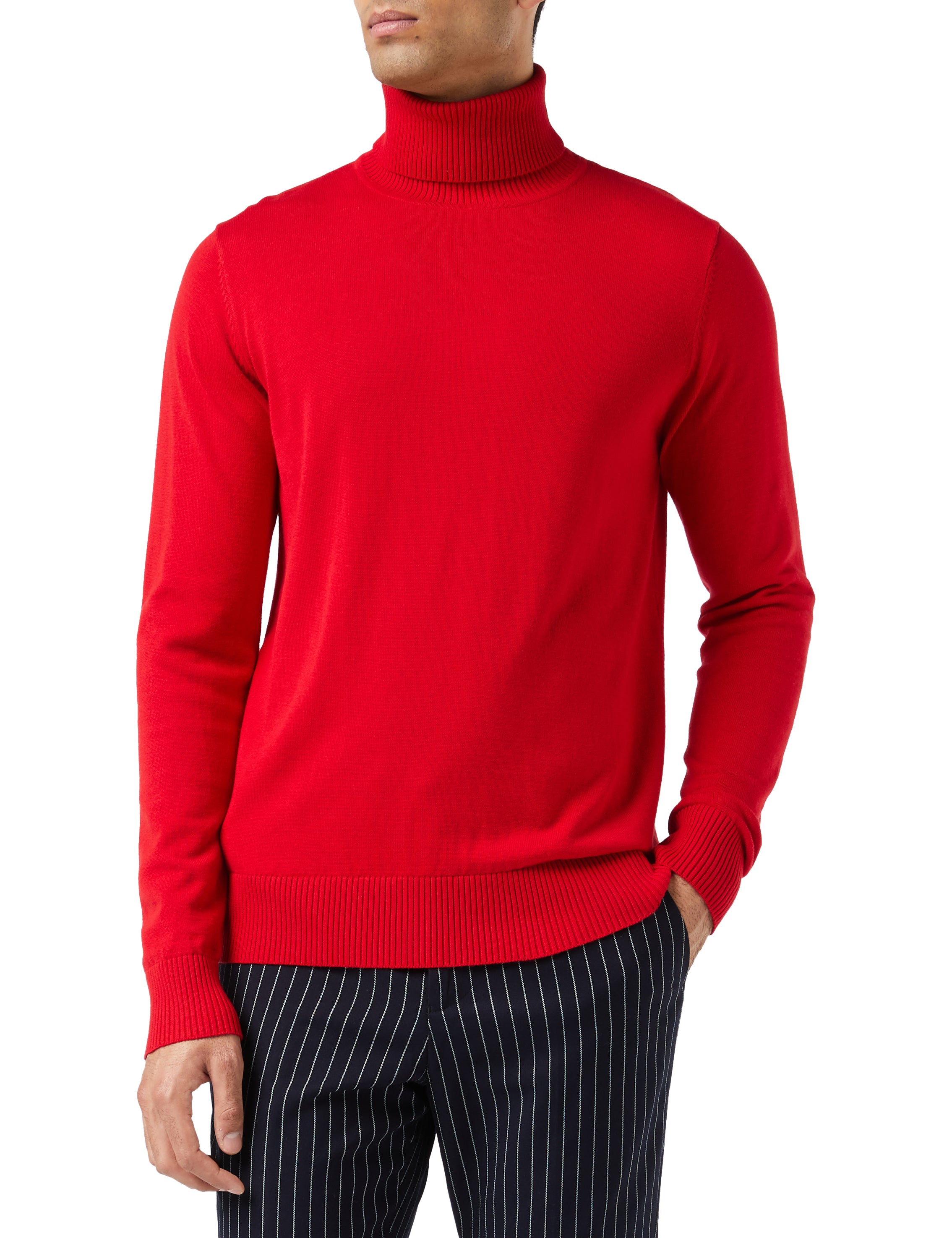 G 1808 - Mens Roll Neck Red Jumper Soft Cotton Fine Knitted