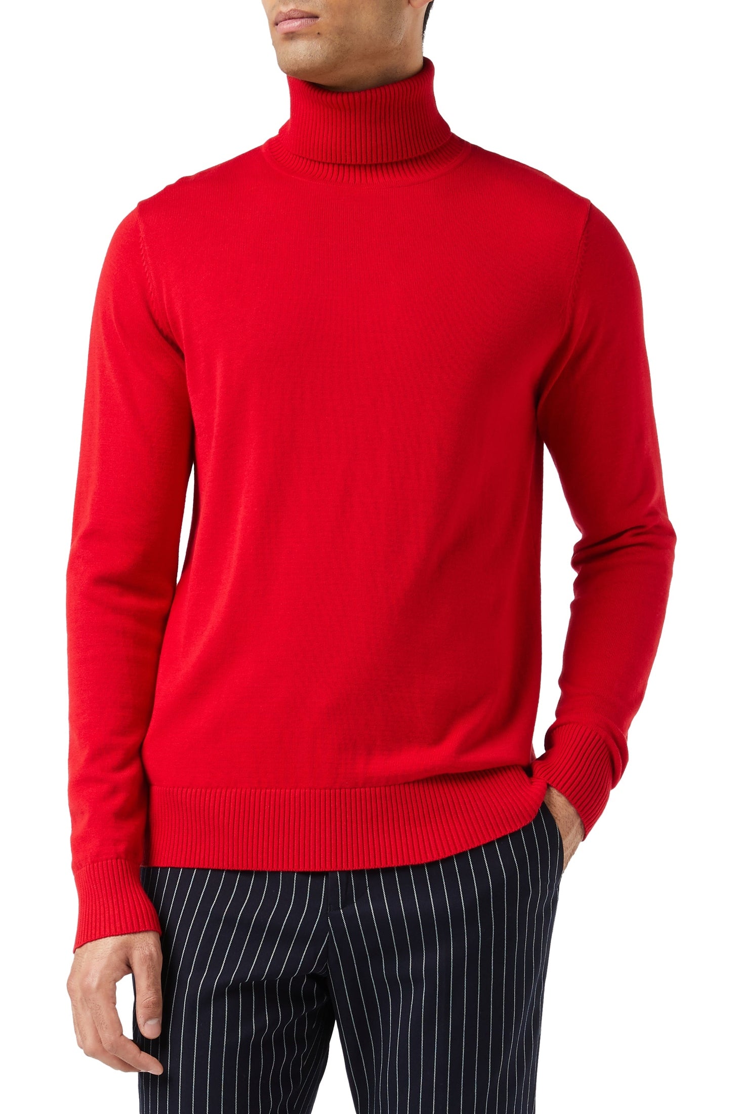 G 1808 - Mens Roll Neck Red Jumper Soft Cotton Fine Knitted