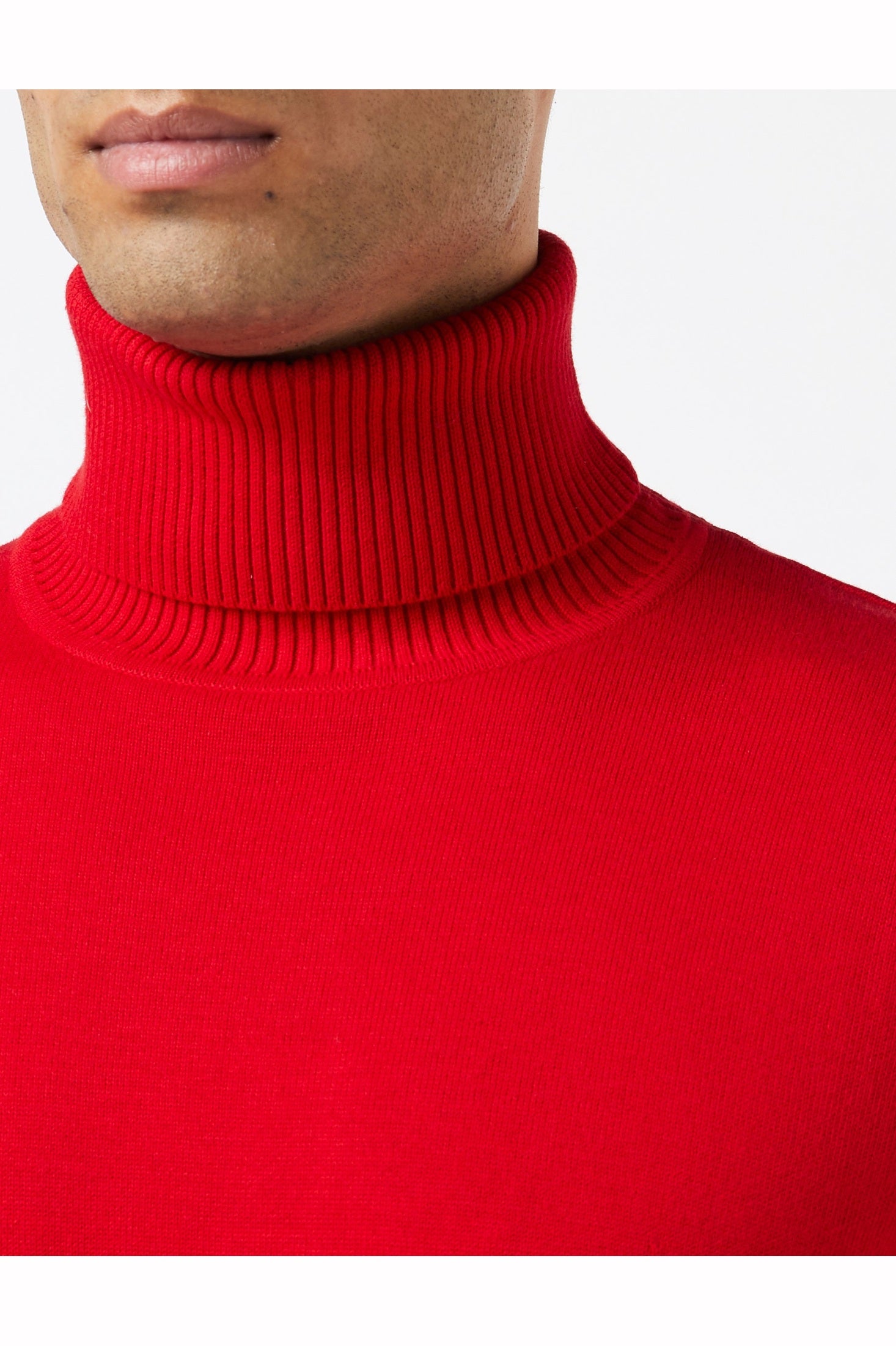 G 1808 - Mens Roll Neck Red Jumper Soft Cotton Fine Knitted