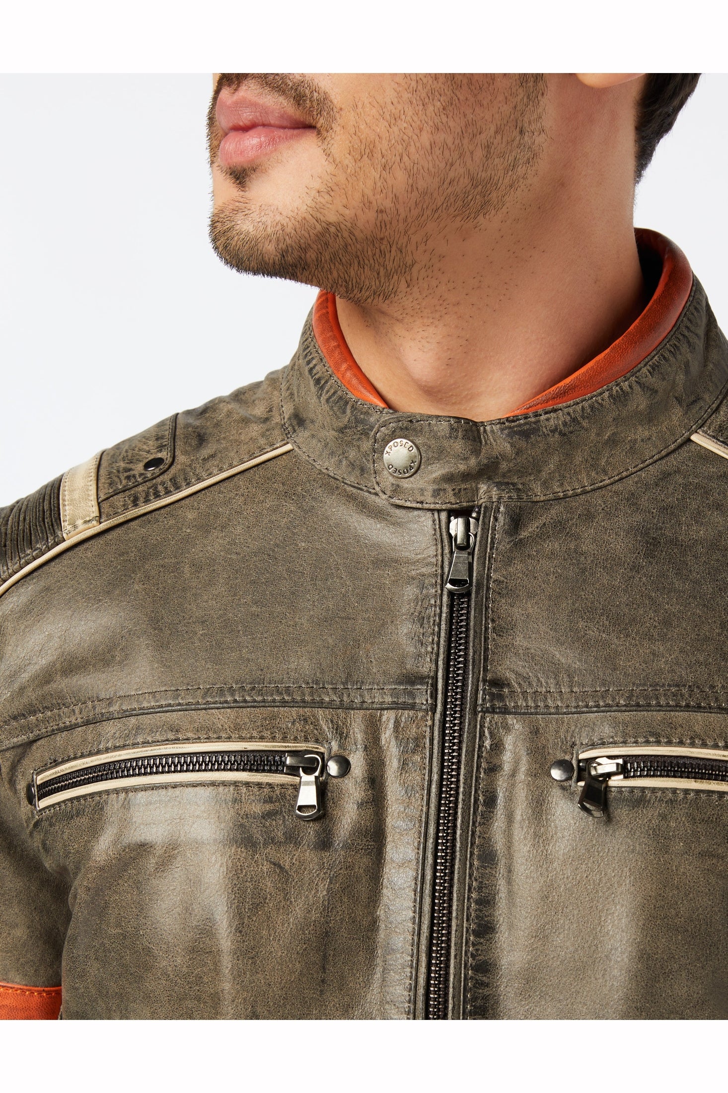 Men’s Real Leather Biker Jacket Vintage Grey Distressed Retro Motorcycle Style