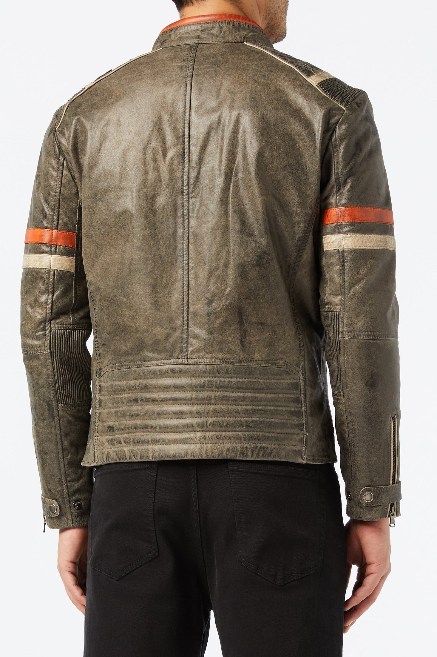 Men’s Real Leather Biker Jacket Vintage Grey Distressed Retro Motorcycle Style