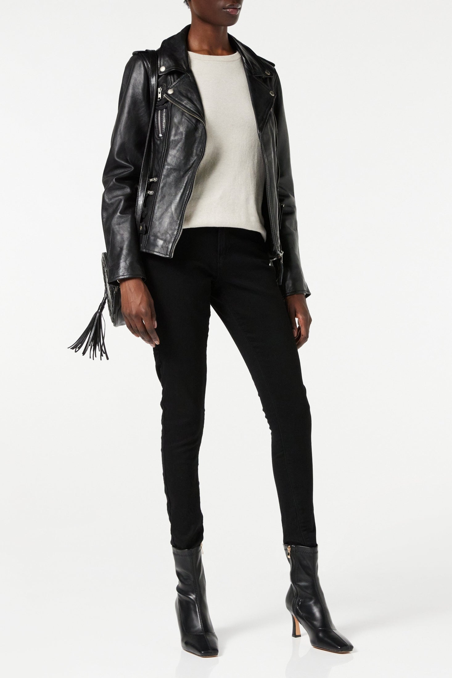 Ladies Womens Black Real Leather Fitted Vintage Biker Style Zip Buckle Jacket