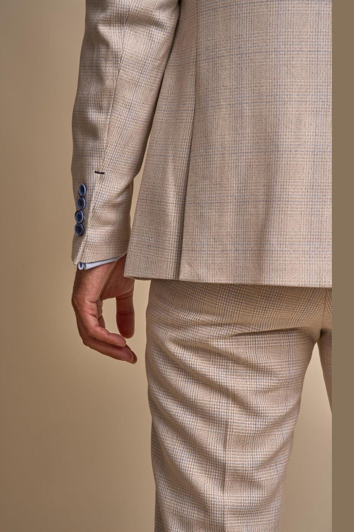 MENS CARIDI BEIGE TAILORED FIT THREE PIECE SUIT CAVANI