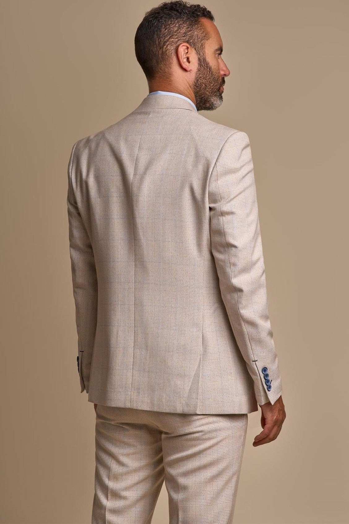 MENS CARIDI BEIGE TAILORED FIT THREE PIECE SUIT CAVANI