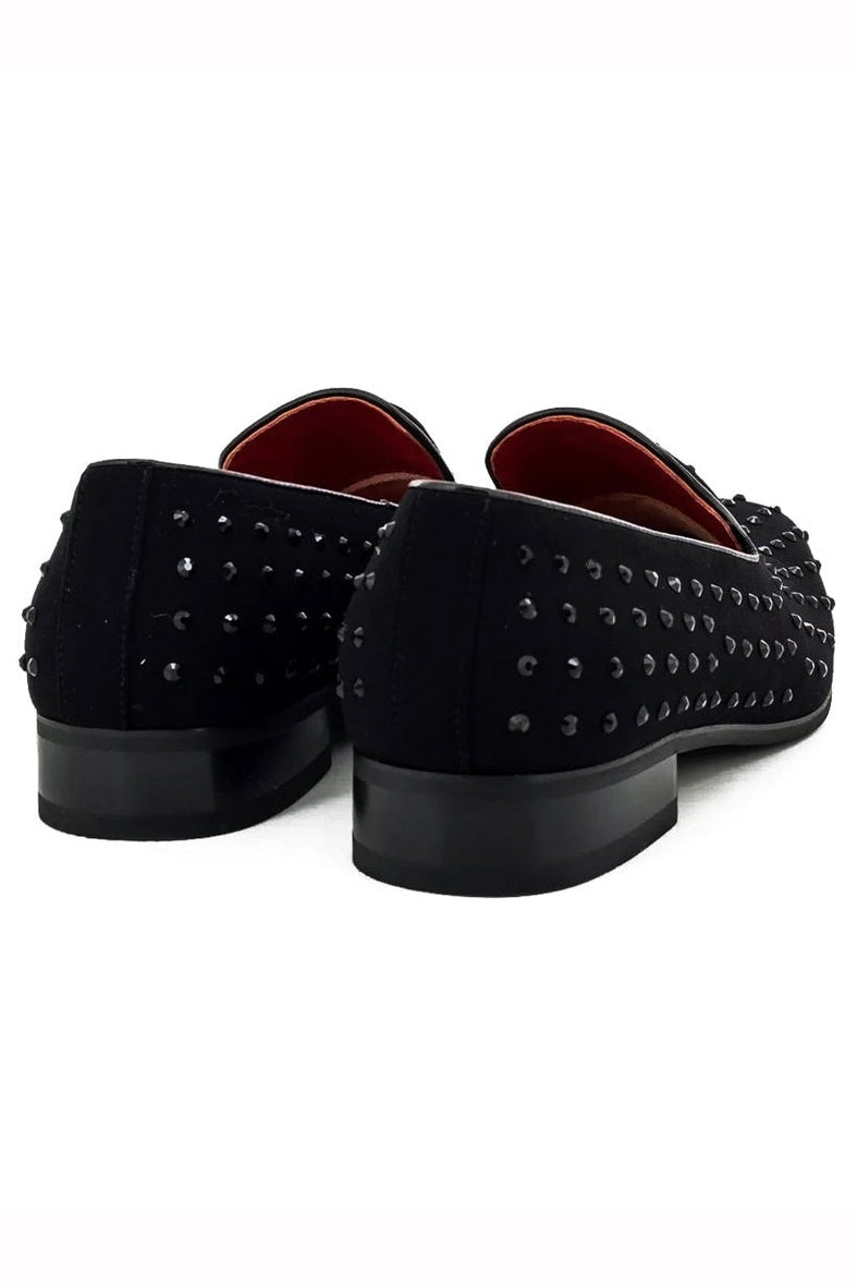 BLACK SUEDE LEATHER LINED GLITTER STUD LOAFERS