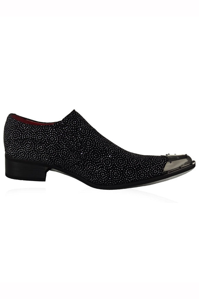 BLACK METAL TOE LOAFERS WINKLE PICKER GLITTER SHOES