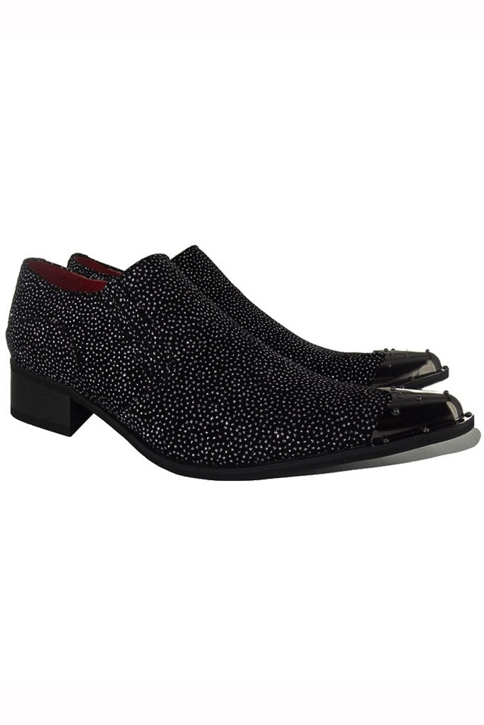 BLACK METAL TOE LOAFERS WINKLE PICKER GLITTER SHOES