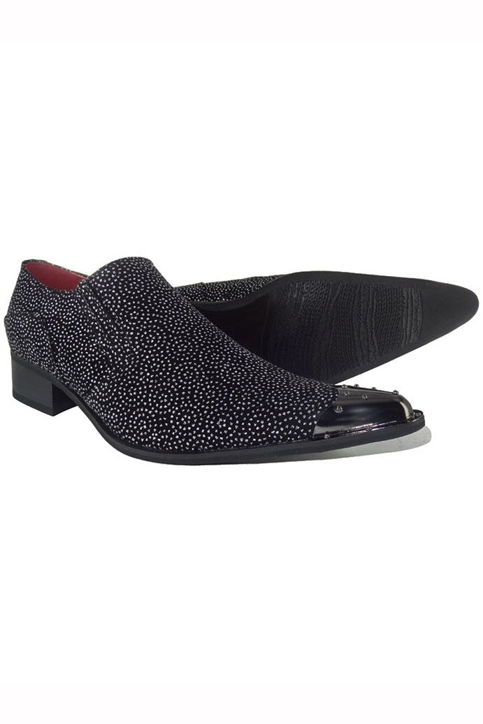 BLACK METAL TOE LOAFERS WINKLE PICKER GLITTER SHOES