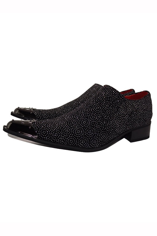 BLACK METAL TOE LOAFERS WINKLE PICKER GLITTER SHOES