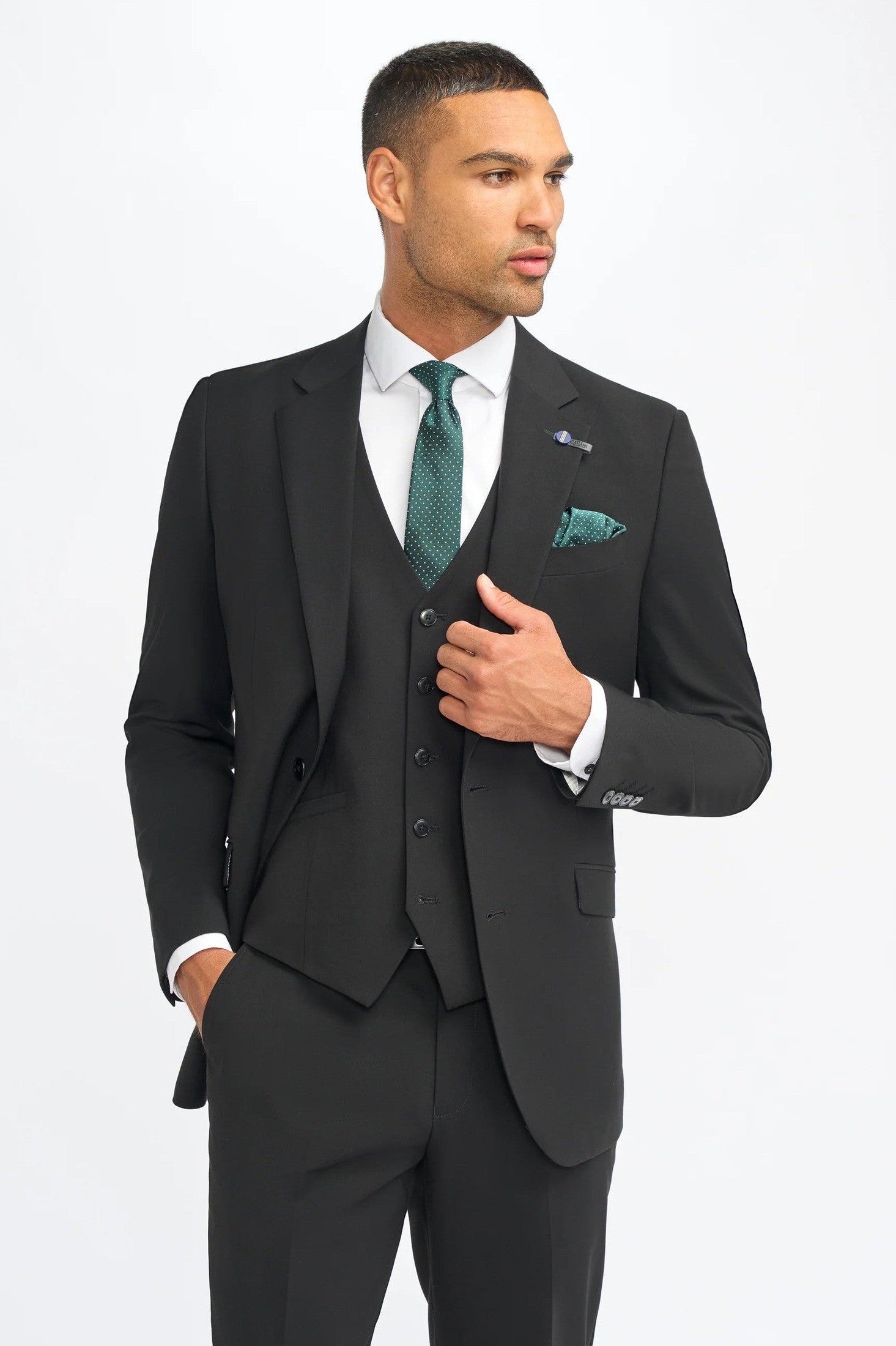 MALIBU – BLACK 3 PIECE TAILORED FIT SUIT CAVANI