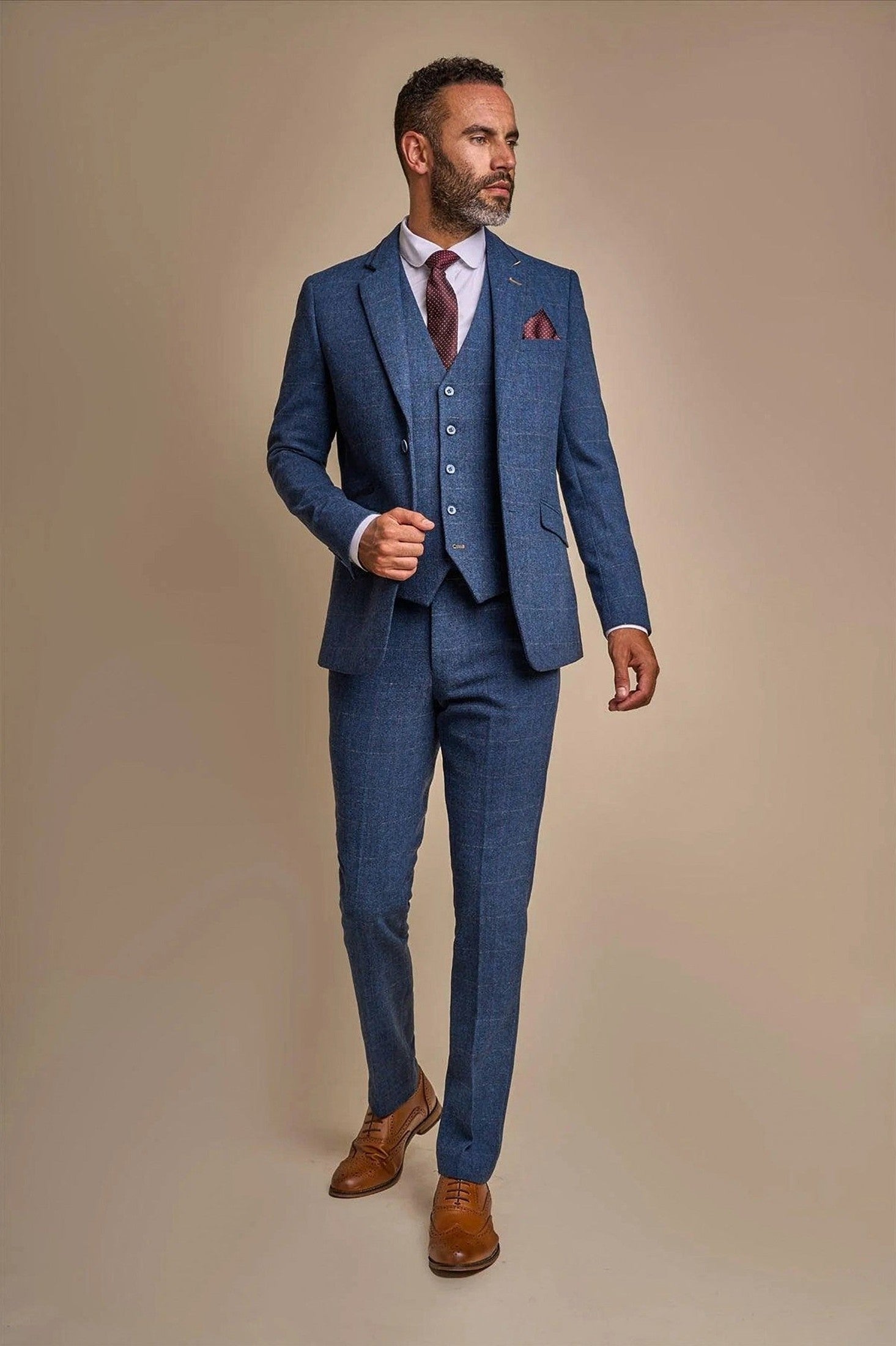 MENS CARNEGI NAVY TWEED THREE PIECE SUIT CAVANI