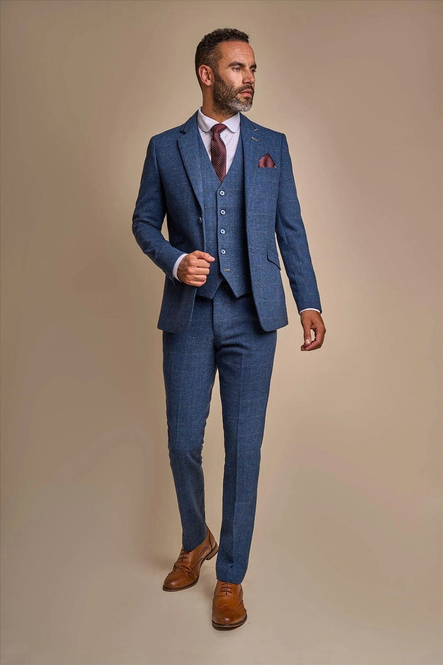 CARNEGI - BLUE TWEED CHECK BLAZER CAVANI