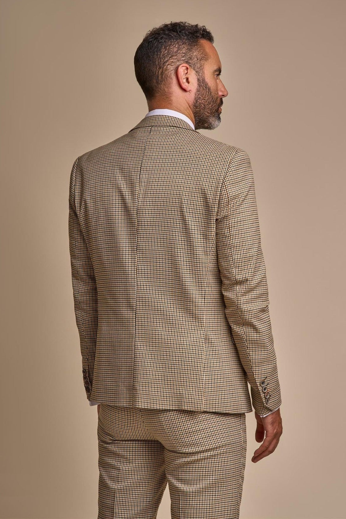 MENS ELWOOD HOUNDSTOOTH TAN THREE PIECE SUIT CAVANI