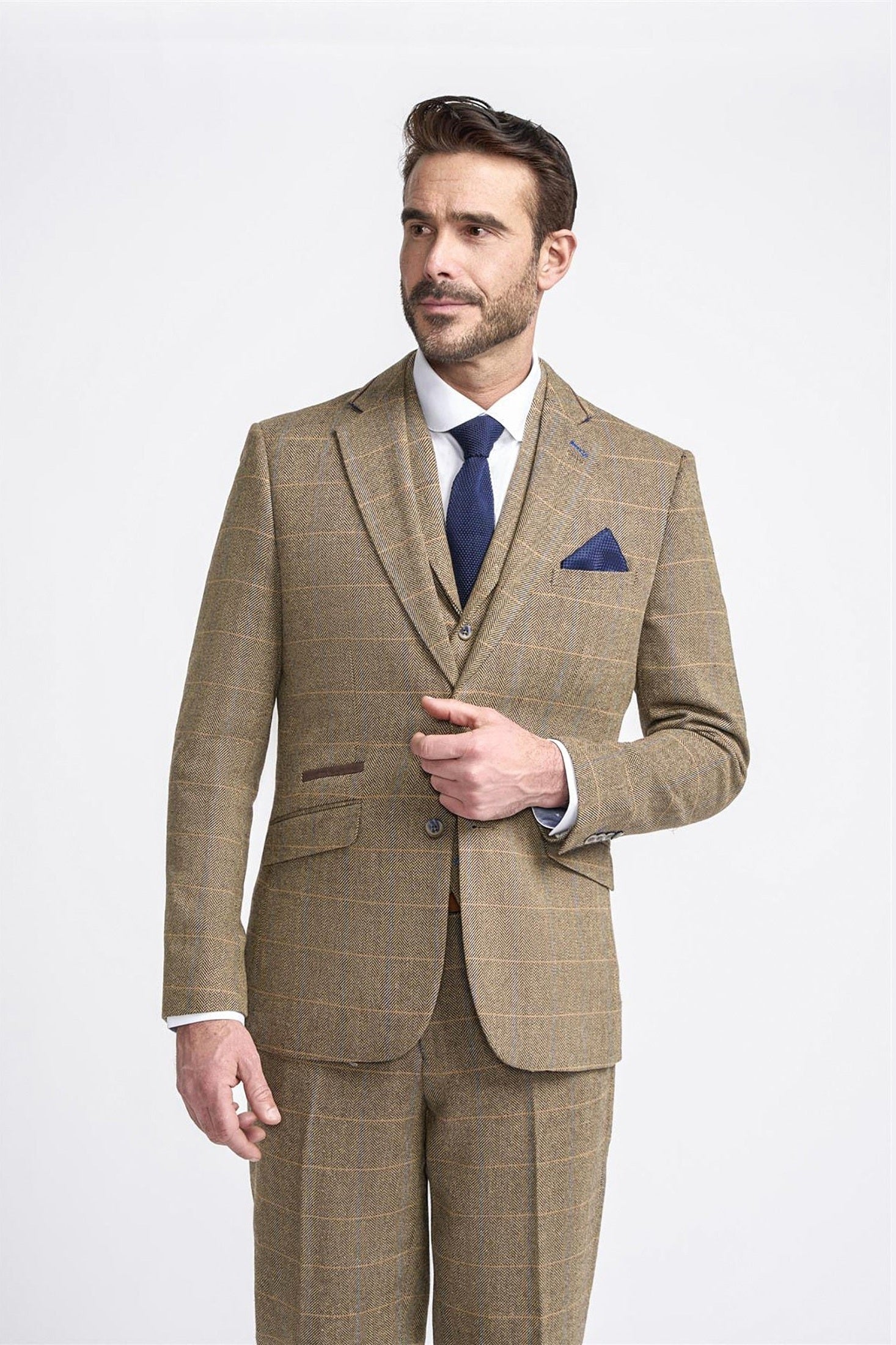 MENS ALBERT BROWN TWEED THREE PIECE SUIT CAVANI