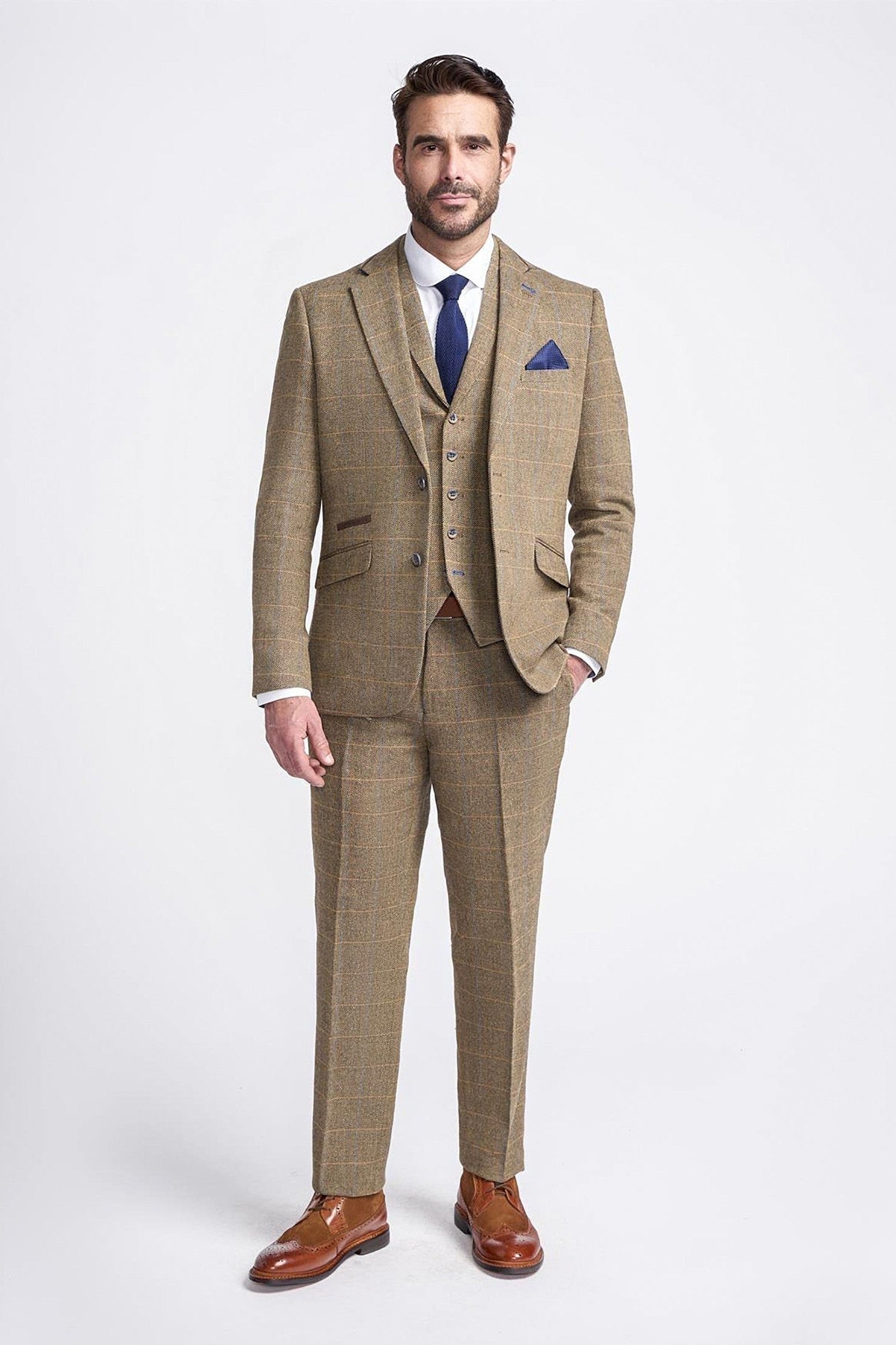 MENS ALBERT BROWN TWEED THREE PIECE SUIT CAVANI