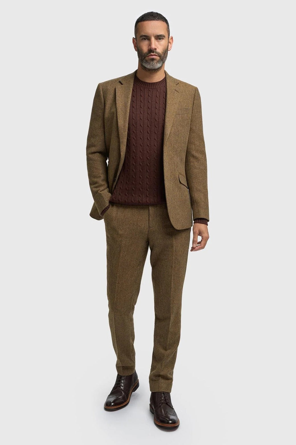 CAVANI – Thomas Brown Wool Rich Herringbone Jacket